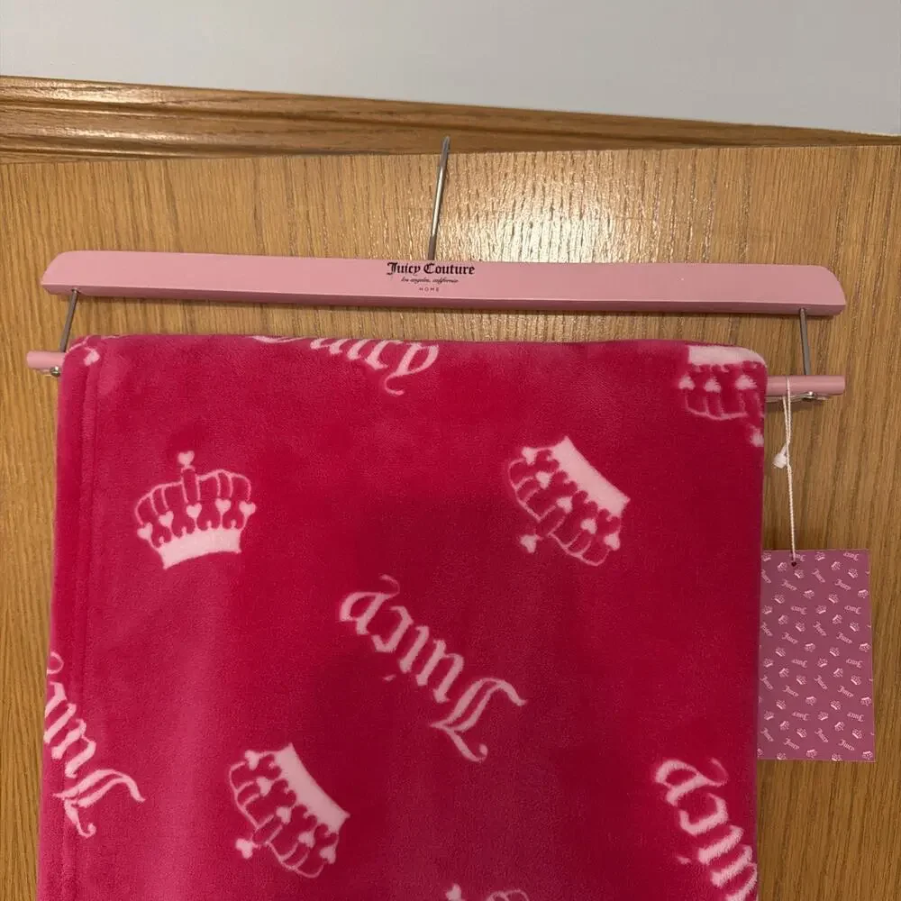 Juicy Couture Pink Printed Throw Blanket 50in X 70in (Juicy Text and Crowns)